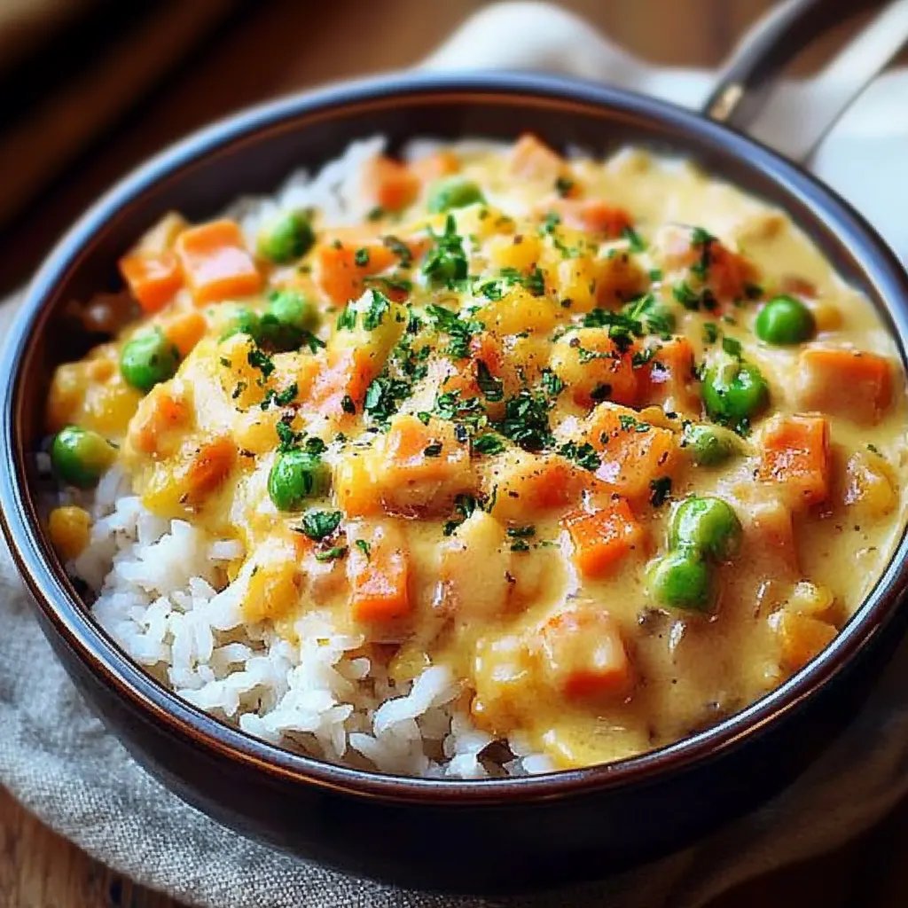 Reis mit Gemüse-Frischkäse-Sauce