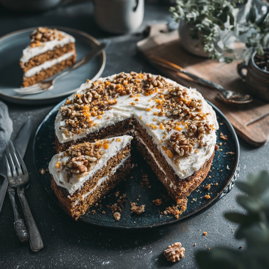Karottenkuchen Mit Walnuss Topping