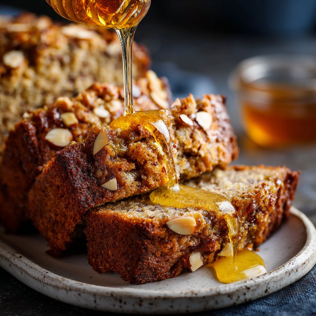 Bananenbrot mit Mandelstückchen und Honig